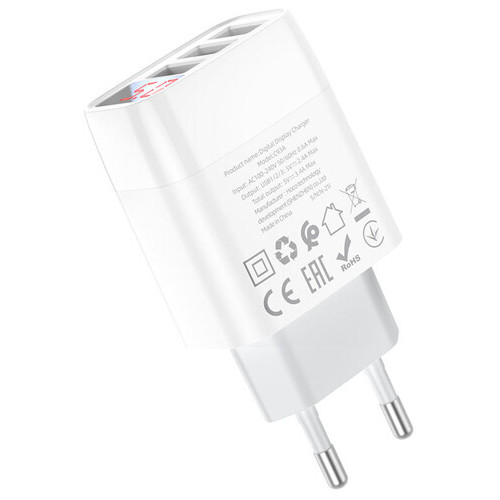 СЗУ Hoco C93A Ease charge 3-port digital display charger Білий фото №2