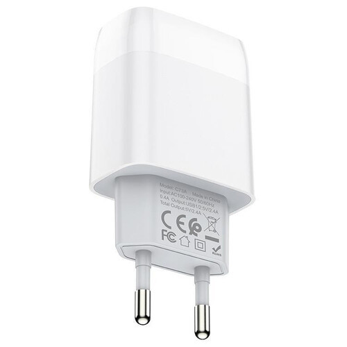 Мережевий зарядний пристрій hoco C73A Glorious Cable (Lightning) White (hoco C73A Glorious Cable (Lightning)) фото №3