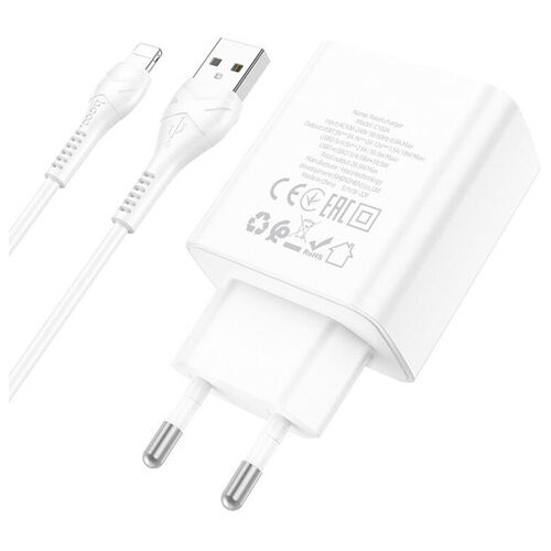 Зарядний пристрій Hoco C102A Fuerza QC3.0 four-port charger set(iP) White (6931474777720) фото №2