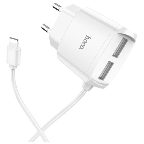 Мережевий зарядний пристрій Hoco C59A Mega joy double port charger for iP White (6931474707949) фото №1