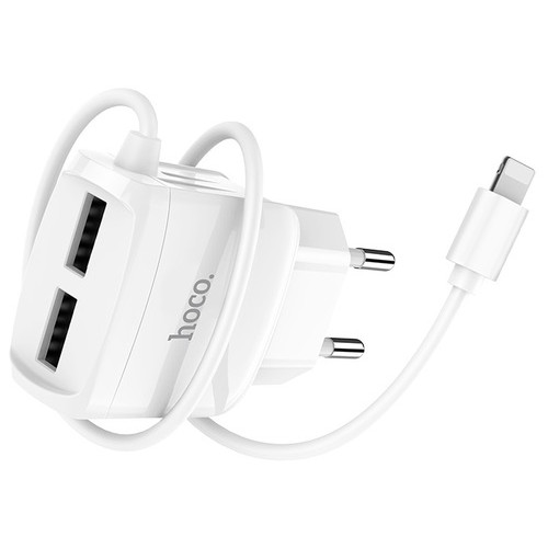 Мережевий зарядний пристрій Hoco C59A Mega joy double port charger for iP White (6931474707949) фото №2