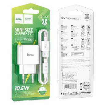 Мережевий зарядний пристрій Hoco C106A charger set(iP) White (6931474783899) фото №9