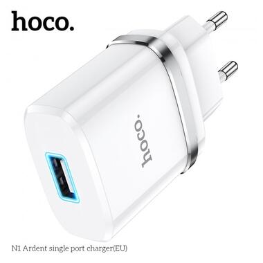 Адаптер мережевий HOCO Ardent single port charger N1 |1USB, 2.4A, 12W| (Safety Certified) білий фото №2
