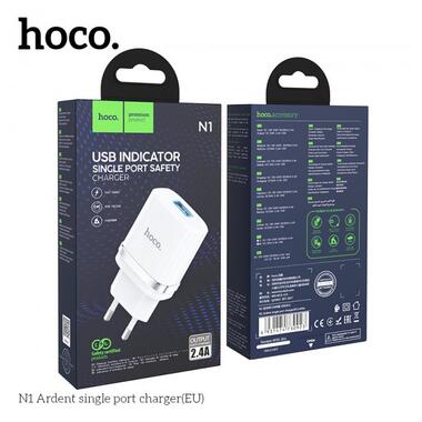Адаптер мережевий HOCO Ardent single port charger N1 |1USB, 2.4A, 12W| (Safety Certified) білий фото №4