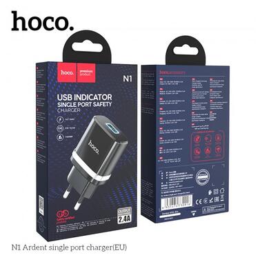 Адаптер мережевий HOCO Ardent single port charger N1 |1USB, 2.4A, 12W| (Safety Certified) чорний фото №3