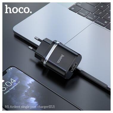Адаптер мережевий HOCO Ardent single port charger N1 |1USB, 2.4A, 12W| (Safety Certified) чорний фото №2