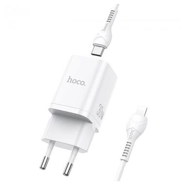 Адаптер мережевий HOCO Bright N13 USB, Type-C, QC, 20W, з кабелем Type-C-Lightning, білий фото №2