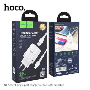 Адаптер мережевий Hoco Lightning Cable Ardent charger set N1 |1USB, 2.4A, 12W| (Safety Certified) білий фото №4