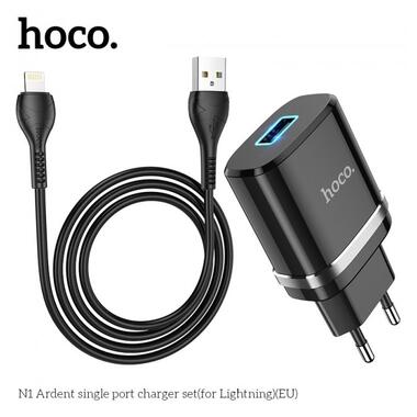 Адаптер мережевий Hoco Lightning Cable Ardent charger set N1 |1USB, 2.4A, 12W| (Safety Certified) чорний фото №2