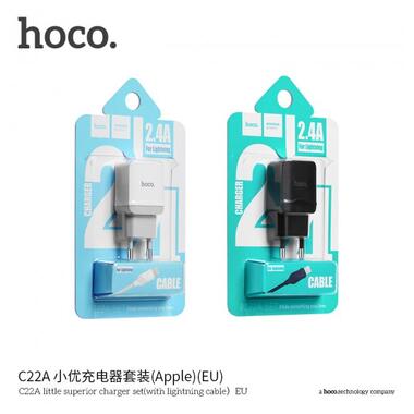 Адаптер мережевий Hoco Lightning cable C22A |1USB, 2.4А| чорний фото №3