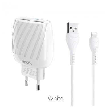 Адаптер мережевий Hoco Lightning Cable Max energy C78A |2USB, 2.4A| білий фото №2