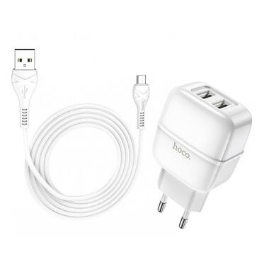 Адаптер мережевий Hoco Micro USB cable Highway C77A |2USB, 2.4A| білий фото №1
