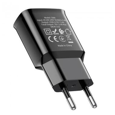 Адаптер мережевий HOCO Star round dual Port charger C88A |2USB, 2.4A| чорний фото №2