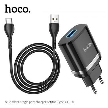Адаптер мережевий Hoco Type-C Cable Ardent charger set N1 |1USB, 2.4A, 12W| (Safety Certified) чорний фото №3