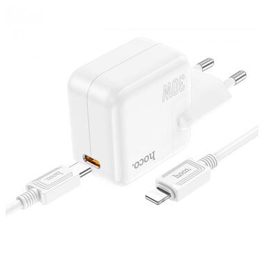 Адаптер мережевий HOCO Type-C to Lightning Cable Advantage single port charger C112A |Type-C, 30W/3A, PD/QC| білий фото №2