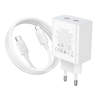 Адаптер мережевий HOCO Type-C to Lightning Cable Leader dual port (2C) charger C108A |2Type-C, 35W/3A, PD/QC| білий фото №6