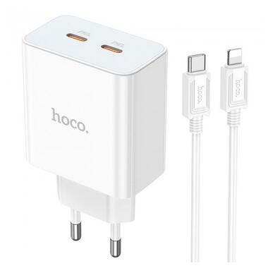 Адаптер мережевий HOCO Type-C to Lightning Cable Leader dual port (2C) charger C108A |2Type-C, 35W/3A, PD/QC| білий фото №1
