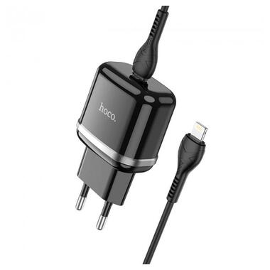 Адаптер мережевий HOCO Type-C to Lightning Cable Victorious single port charger set N24 |1Type-C, 20W/3A, PD/QC| чорний фото №2