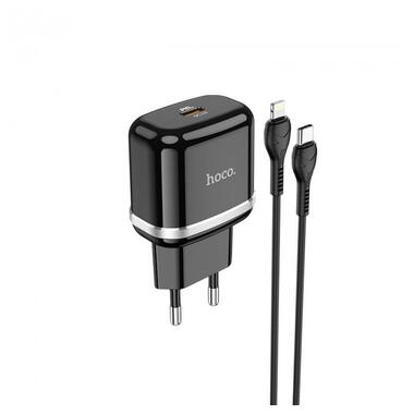 Адаптер мережевий HOCO Type-C to Lightning Cable Victorious single port charger set N24 |1Type-C, 20W/3A, PD/QC| чорний фото №1