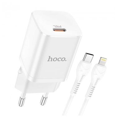 Адаптер мережевий HOCO Type-C к Lightning кабель Rigorous charger set N19 |Type-C, 25W, 3A, QC/PD| білий фото №3