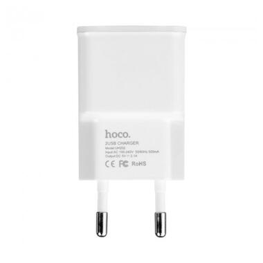 Адаптер мережевий Hoco UH202 |2USB, 2.1A| білий фото №4