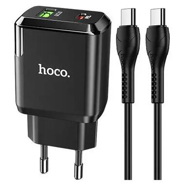 Мережевий зарядний пристрій Hoco N5 (1USB 3A QC3.0 + 1 PD Type-C) Black (S25720) + кабель Type-C фото №1