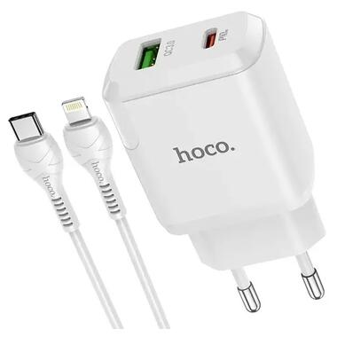 Мережевий зарядний пристрій Hoco N5 (1USB 3A QC3.0 + 1 PD Type-C) White (S25619) + кабель Lightning фото №1