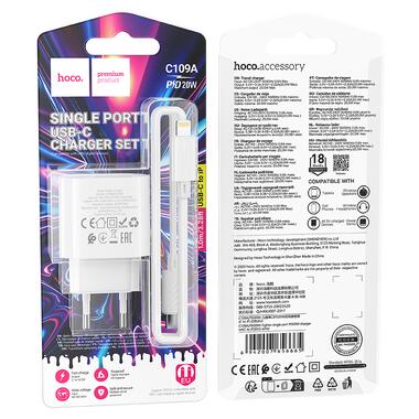 Сетевое зарядное устройство с кабелем HOCO C109A(PD20W) Fighter single port PD20W charger set(C to iP) White (6942007656665) фото №2