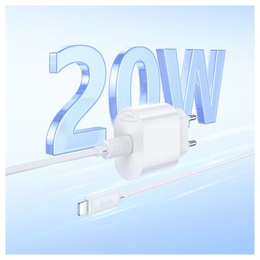 Сетевое зарядное устройство с кабелем HOCO C109A(PD20W) Fighter single port PD20W charger set(C to iP) White (6942007656665) фото №8