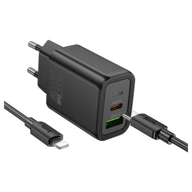 Сетевое зарядное устройство HOCO N61 Gentle PD20W+QC3.0 charger set(C to iP) Black (6942007644259) фото №1