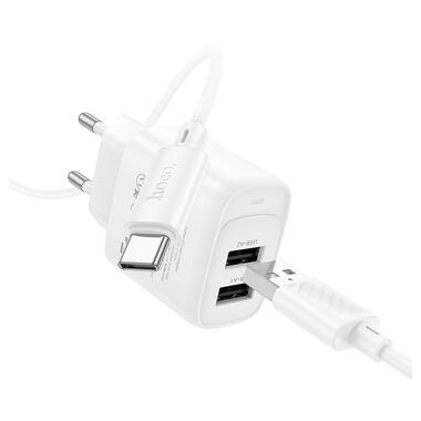 Сетевое зарядное устройство с кабелем HOCO C141A Smart dual-port charger set(Type-C) White (6942007627917) фото №3