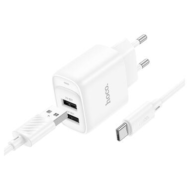 Сетевое зарядное устройство с кабелем HOCO C141A Smart dual-port charger set(Type-C) White (6942007627917) фото №1