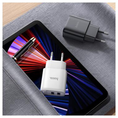 Сетевое зарядное устройство с кабелем HOCO C141A Smart dual-port charger set(Type-C) White (6942007627917) фото №4