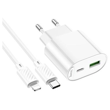 Сетевое зарядное устройство HOCO C109A(PD20W+QC3.0) Fighter PD20W+QC3.0 charger set(C to iP) White (6942007656726) фото №5