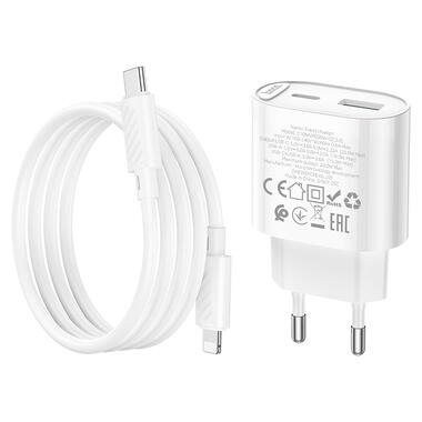 Сетевое зарядное устройство HOCO C109A(PD20W+QC3.0) Fighter PD20W+QC3.0 charger set(C to iP) White (6942007656726) фото №7