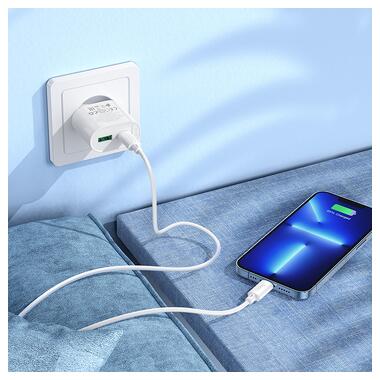 Сетевое зарядное устройство HOCO C109A(PD20W+QC3.0) Fighter PD20W+QC3.0 charger set(C to iP) White (6942007656726) фото №9
