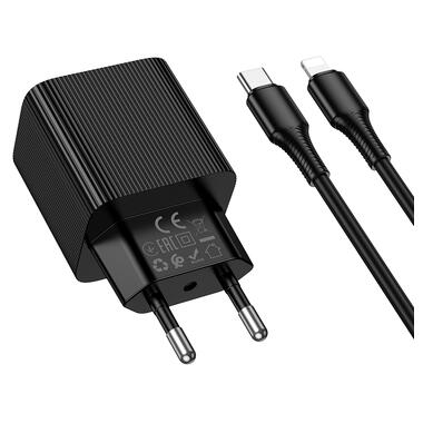 Сетевое зарядное устройство HOCO CS82A Excellent single port PD20W charger with digital display set(C to iP) Black (6942007664509) фото №6