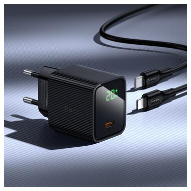 Сетевое зарядное устройство HOCO CS82A Excellent single port PD20W charger with digital display set(C to iP) Black (6942007664509) фото №9