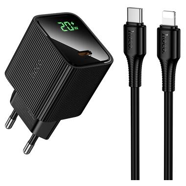 Сетевое зарядное устройство HOCO CS82A Excellent single port PD20W charger with digital display set(C to iP) Black (6942007664509) фото №1
