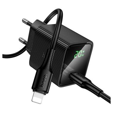 Сетевое зарядное устройство HOCO CS82A Excellent single port PD20W charger with digital display set(C to iP) Black (6942007664509) фото №3