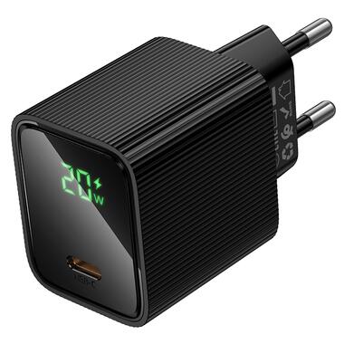 Сетевое зарядное устройство HOCO CS82A Excellent single port PD20W charger with digital display(EU) Black (6942007664493) фото №4
