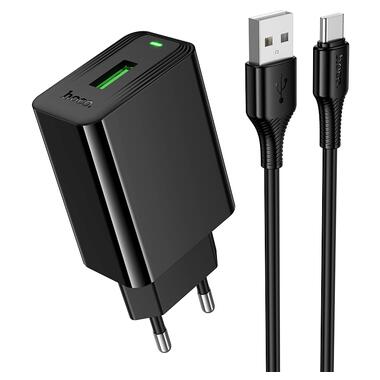 Сетевое зарядное устройство HOCO CS92A Leader single port QC3.0 charger set(Type-C) Black (6942007671057) фото №1