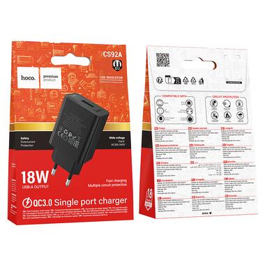 Сетевое зарядное устройство HOCO CS92A Leader single port QC3.0 charger(EU) Black (6942007671033) фото №2