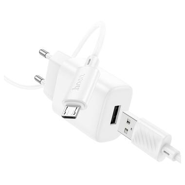 Сетевое зарядное устройство с кабелем HOCO C134A Solid single-port charger set(Micro) White (6942007621342) фото №4