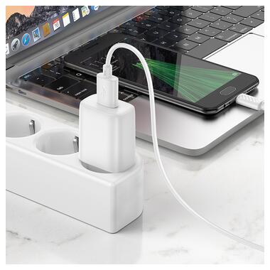 Сетевое зарядное устройство с кабелем HOCO C134A Solid single-port charger set(Micro) White (6942007621342) фото №5