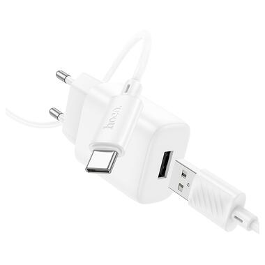 Сетевое зарядное устройство с кабелем HOCO C134A Solid single-port charger set(Type-C) White (6942007621366) фото №4