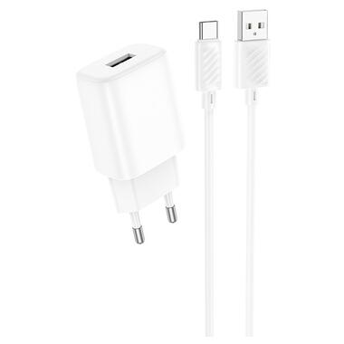 Сетевое зарядное устройство с кабелем HOCO C134A Solid single-port charger set(Type-C) White (6942007621366) фото №1