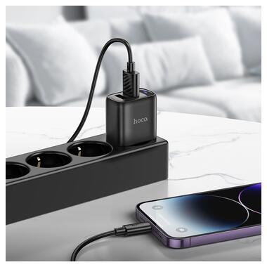 Сетевое зарядное устройство с кабелем HOCO C141A Smart dual-port charger set(iP) Black (6942007627863) фото №5