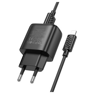 Сетевое зарядное устройство с кабелем HOCO C141A Smart dual-port charger set(iP) Black (6942007627863) фото №4