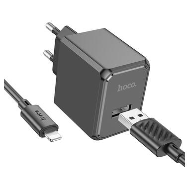 Сетевое зарядное устройство с кабелем HOCO CS11A Ocean single port charger set(iP) Black (6942007603560) фото №1